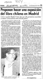 Proponen hacer una exposición del libro chileno en Madrid  [artículo] M. Angélica Rivera.