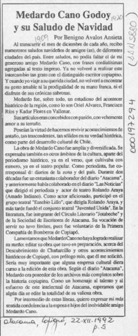 Medardo Cano Godoy y su saludo de Navidad  [artículo] Benigno Avalos Ansieta.