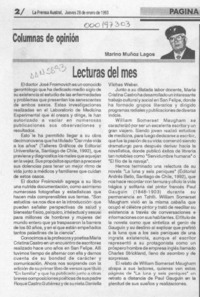 Lecturas del mes  [artículo] Marino Muñoz Lagos.