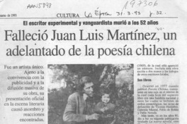 Falleció Juan Luis Martínez, un adelantado de la poesía chilena  [artículo] R. V.