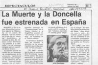 La Muerte y la doncella fue estrenada en España  [artículo].