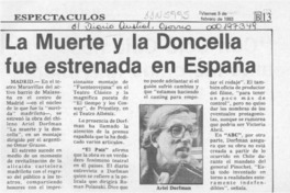 La Muerte y la doncella fue estrenada en España  [artículo].
