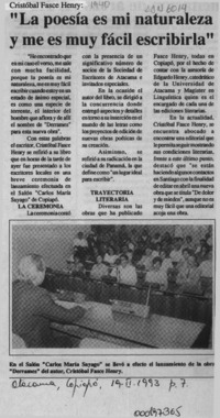 "La Poesía es mi naturaleza y me es muy fácil escribirla"  [artículo].