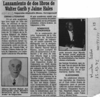 Lanzamiento de dos libros de Walter Garib y Jaime Hales  [artículo].
