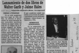 Lanzamiento de dos libros de Walter Garib y Jaime Hales  [artículo].