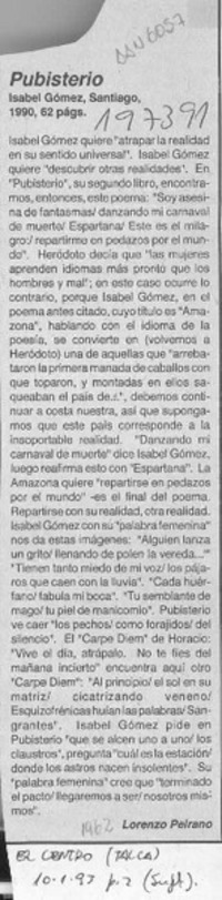 Pubisterio  [artículo] Lorenzo Peirano.