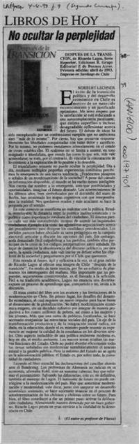 No ocultar la perplejidad  [artículo] Norbert Lechner.