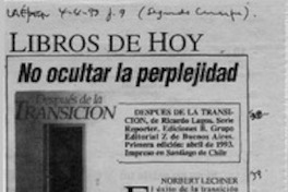 No ocultar la perplejidad  [artículo] Norbert Lechner.