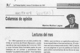 Lecturas del mes  [artículo] Marino Muñoz Lagos.