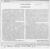 "Su última decisión"  [artículo] Eugenia González Fuenzalida.