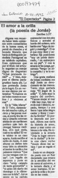 El amor a la orilla (la poesía de Jonás)  [artículo] Lot.