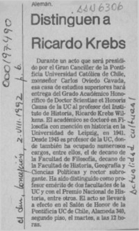 Distinguen a Ricardo Krebs  [artículo].