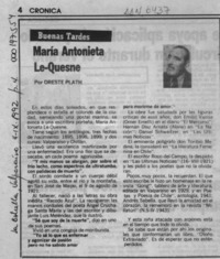 María Antonieta Le-Quesne  [artículo] Oreste Plath.