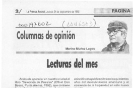 Lecturas del mes  [artículo] Marino Muñoz Lagos.
