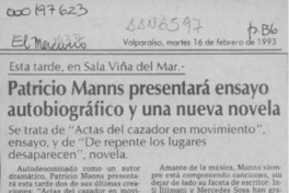 Patricio Manns presentará ensayo autobiográfico y una nueva novela  [artículo].