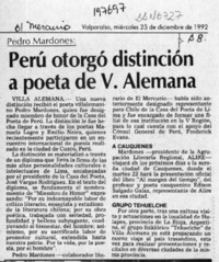 Perú otorgó distinción a poeta de V. Alemana  [artículo].