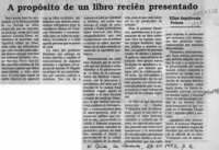 A propósito de un libro recién presentado  [artículo] Elías Sepúlveda Veloso.