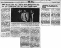 Fue lanzado el libro "Soliloquios de la naturaleza" de Héctor Martínez  [artículo].
