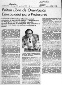 Editan libro de orientación educacional para profesores  [artículo].