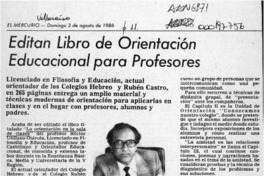 Editan libro de orientación educacional para profesores  [artículo].