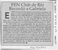 PEN Club de Río recordó a Gabriela  [artículo].