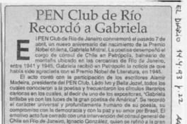 PEN Club de Río recordó a Gabriela  [artículo].