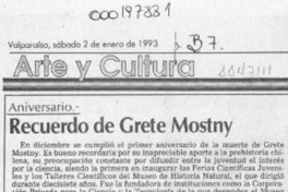 Recuerdo de Grete Mostny  [artículo] Alicia Morel.