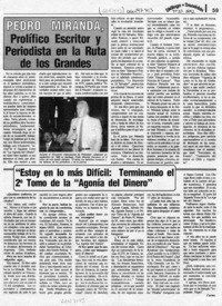 Pedro Miranda, prolífico escritor y periodista en la ruta de los grandes  [artículo].