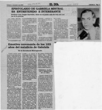 Epistolario de Gabriela Mistral es entretenido e interesante  [artículo].