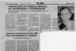 Epistolario de Gabriela Mistral es entretenido e interesante  [artículo].