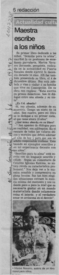 Maestra escribe a los niños  [artículo].