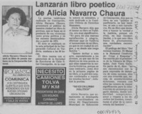 Lanzarán libro poético de Alicia Navarro Chaura  [artículo].