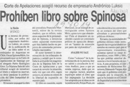 Prohíben libro sobre Spinosa  [artículo].