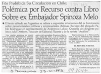Polémica por recurso contra libro sobre ex Embajador Spinoza Melo  [artículo].
