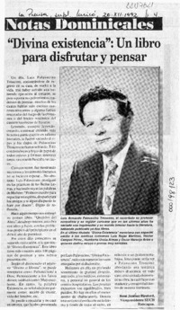 "Divina existencia", un libro para disfrutar y pensar  [artículo] René Jiménez Rieutord.