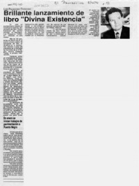 Brillante lanzamiento de libro "Divina existencia"  [artículo].