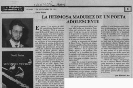 La hermosa madurez de un poeta adolescente  [artículo] Marcos Levy.