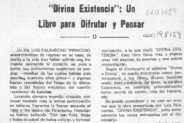 "Divina existencia", un libro para disfrutar y pensar  [artículo] René Jiménez Rieutord.