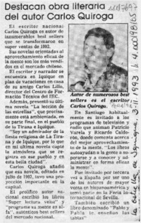 Destacan obra literaria del autor Carlos Quiroga  [artículo].