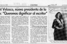Isabel Velasco, nueva presidenta de la Sech, "Queremos dignificar al escritor"  [artículo].