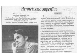 Hermetismo superfluo  [artículo] Hans Ehrmann.
