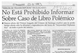 No está prohibido informar sobre caso de libro polémico  [artículo].