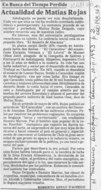 Actualidad de Matías Rojas  [artículo] Roberto Estay Pacheco.