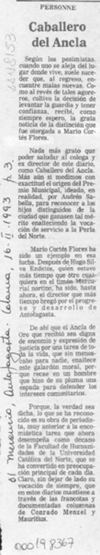 Caballero del Ancla  [artículo] Personne.