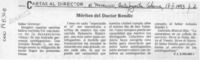 Méritos del doctor Rendic  [artículo].