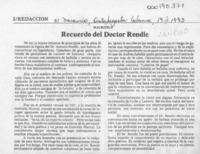 Recuerdo del doctor Rendic  [artículo] Mauritius.