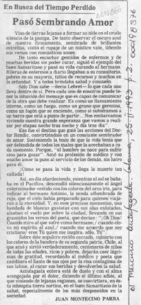 Pasó sembrando amor  [artículo] Juan Montecino Parra.