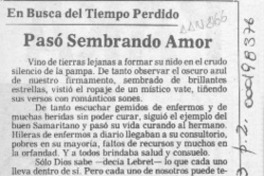 Pasó sembrando amor  [artículo] Juan Montecino Parra.