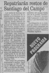 Repatriaraán restos de Santiago del Campo  [artículo].