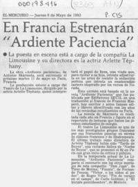 En Francia estrenarán "Ardiente Paciencia"  [artículo].